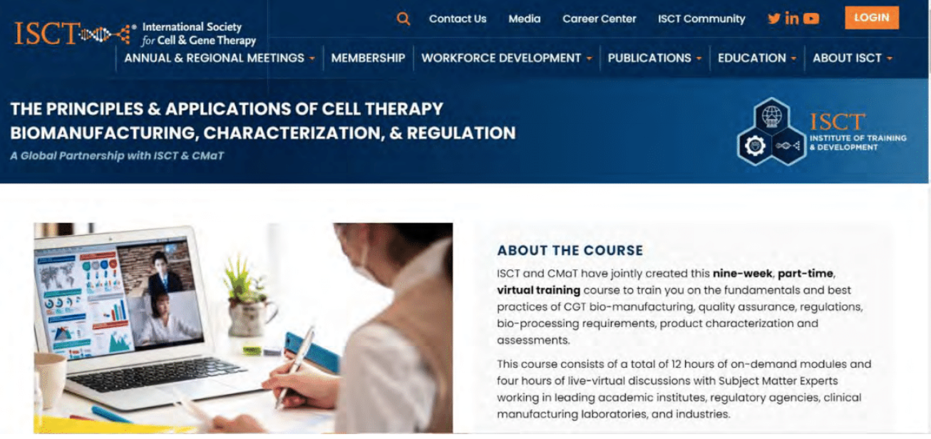 The Cell and Gene Therapy Workforce training program course page on the ISCT website