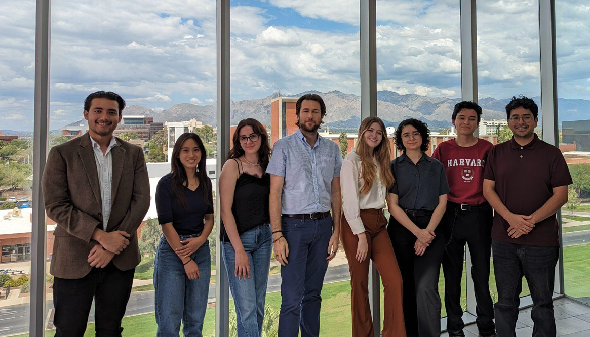 Members of CQN’s 2024 REU class in the Grand Challenges Research Building at the University of Arizona in Tucson, AZ. 