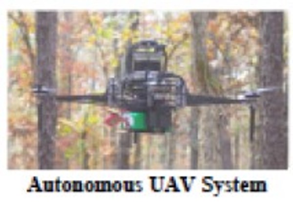 Figure 1. An autonomous uncrewed aerial vehicle at work in a treed environment.