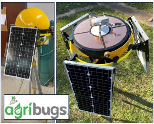 Agricultural drone port system with a microdrone for beyond-visual line of sight and mobile proximal imagery data collection. The microdrone shown here is included as an example. This system will function as a base station for autonomous remote monitoring.