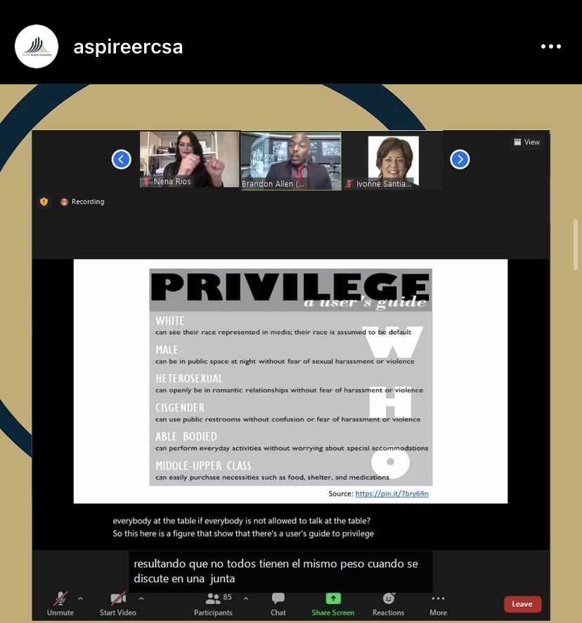 Screenshot from the April 2021 ASPIRE brown bag presentation "Research on Diversity and Inclusion." (Photo credit: ASPIRE Student Association)