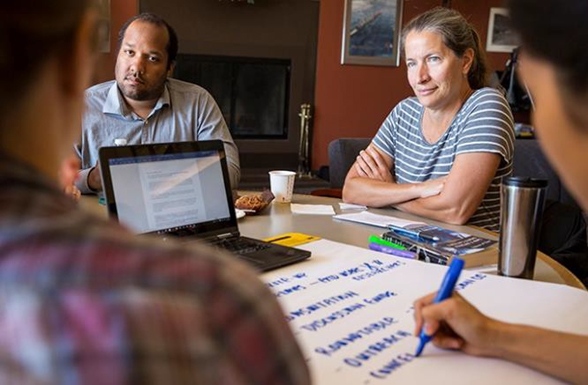 CNT postdoc Tim Brown (left) and CNT thrust leader Sara Goering (right) are part of the neuroethics research group that developed a qualitative instrument for capturing postoperative variations in pat