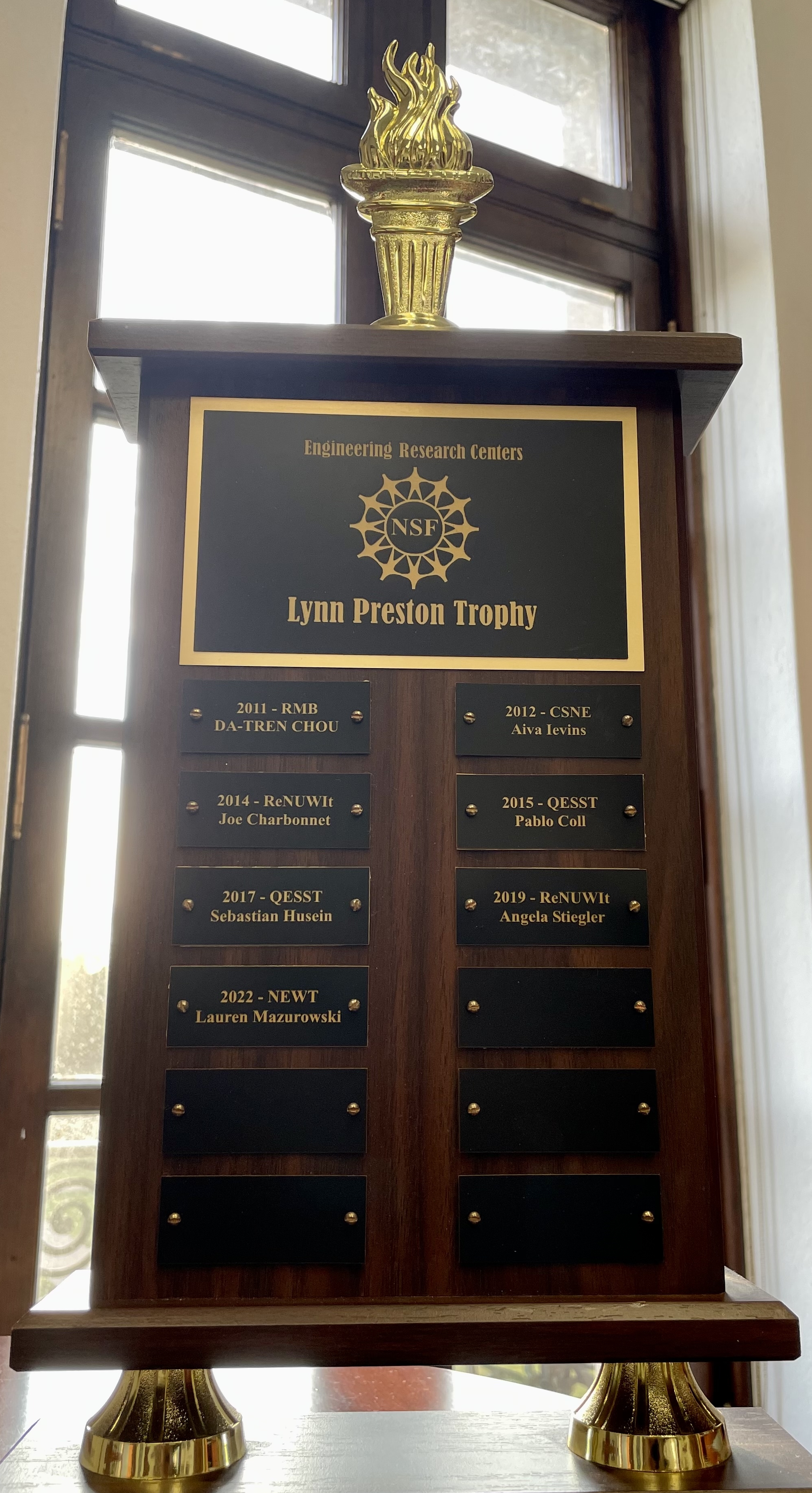 The Lynn Preston Perfect Pitch Trophy is awarded to the overall winner of the Perfect Pitch Competition at the biennial ERC Program meeting