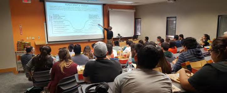 Professor Roger Bonnecaze at the University of Texas Rio Grande Valley presenting to students about NASCENT.