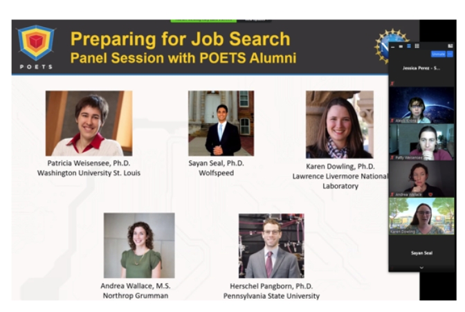 Five graduates helped advise current students on how to leverage their POETS experience in preparing for the job market.