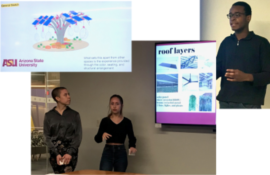 Interdisciplinary students present designs for a tree-inspired solar shade structure during the 2020 SolArt competition at ASU